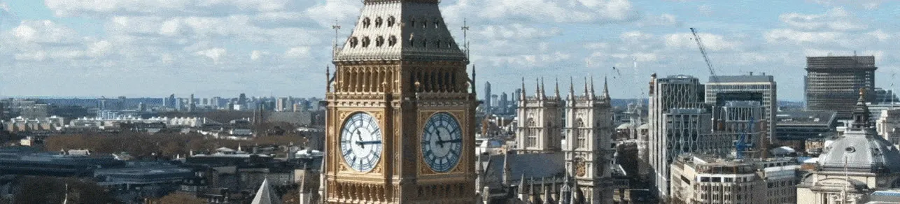 The London skyline, with Big Ben and Westminster Abbey